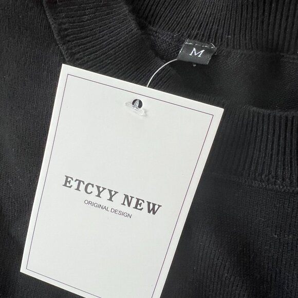 Black and Tan stripe crewneck sweater with split hem tunic length - Picture 2 of 7